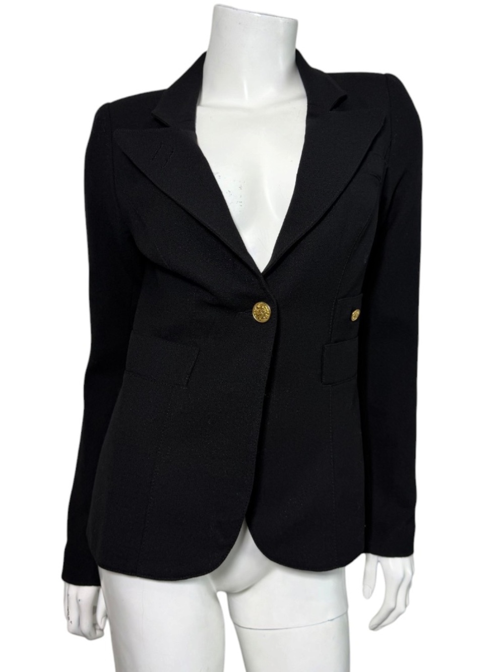 SMYTHE Black Wool Classic Duchess Blazer Jacket 4 Crest Gold Buttons Canada $725